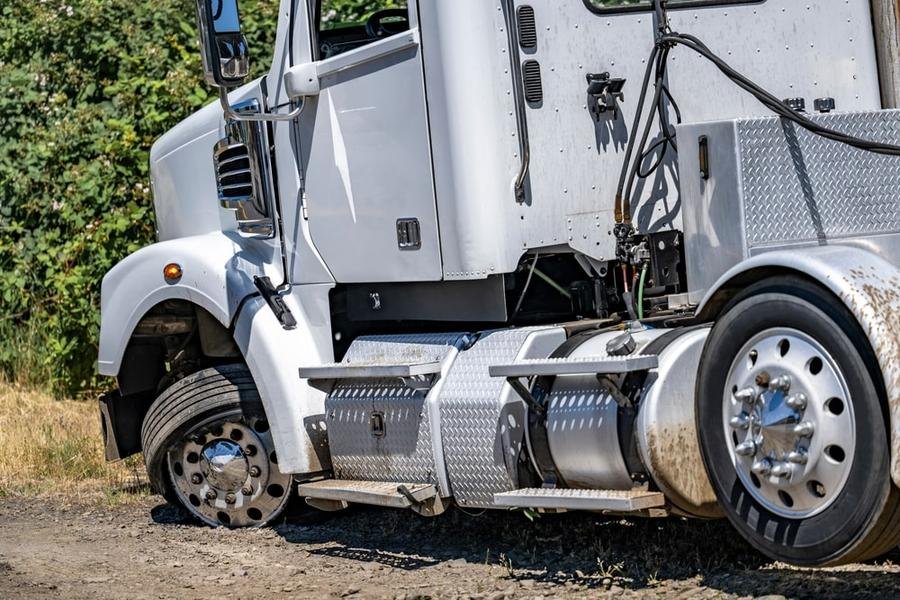 Large semi truck waiting on a mobile truck tire repair mechanic