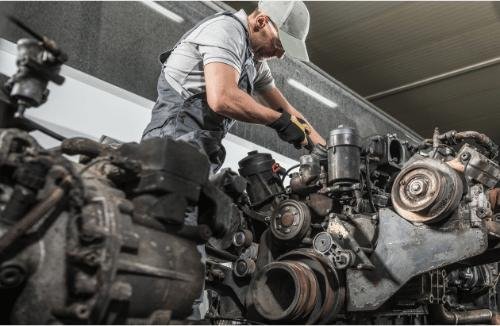 Truck in a repair shop getting fixed in Woodstock, Ontario